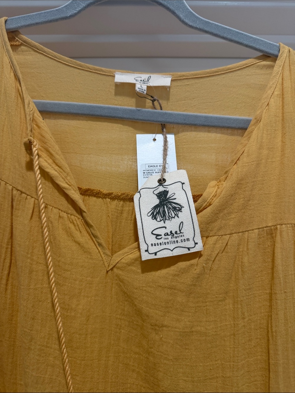 easel Mustard Tiered Maxi Dress with Tassel Tie - Picture 2 of 3